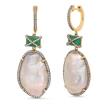 Emerald and Pearl Diamond Earrings | Harrisons Collection