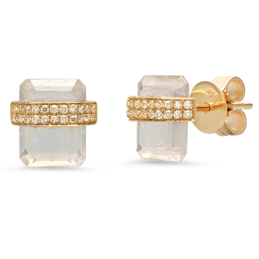 Diamond Wrapped Moonstone Studs | Harrisons Collection