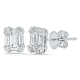 Emerald Cut and Round Diamond Studs | Harrisons Collection