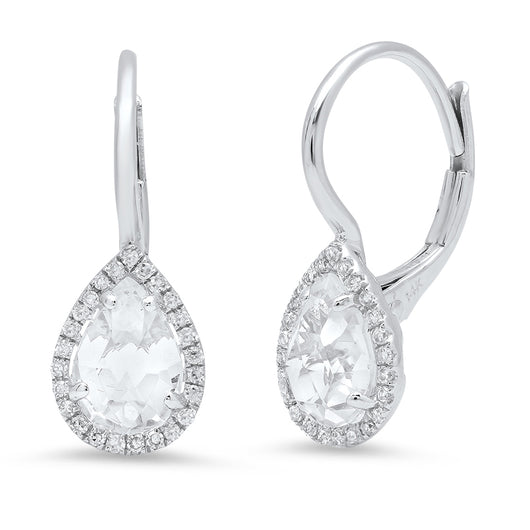 18kt white gold Pearls white topaz and diamond pearl drop earrings
