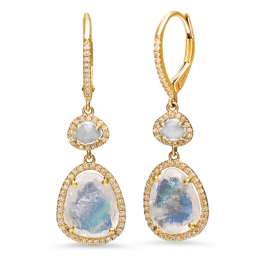 Rainbow Moonstone and White Topaz Drop Earrings | Harrisons Collection