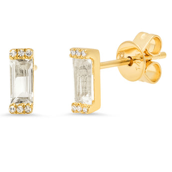 Diamond and White Topaz Brick Studs | Harrisons Collection