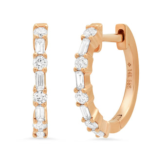 Baguette and Round Diamond Huggies
