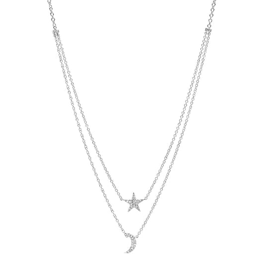 Diamond Layered Star and Moon Necklace | Harrisons Collection