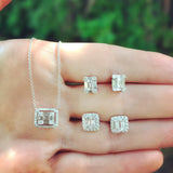 Emerald Cut and Round Diamond Studs | Harrisons Collection